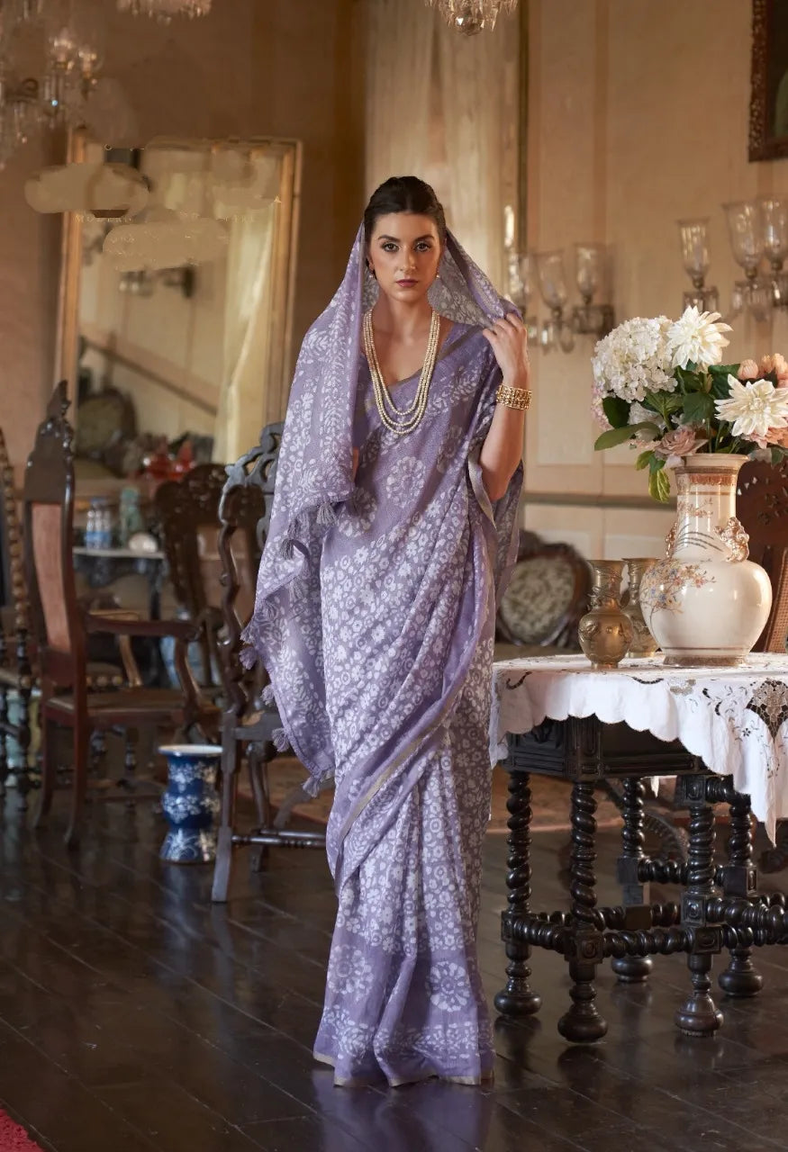 Soft Mul Cotton Batik Print Tiny Border Saree