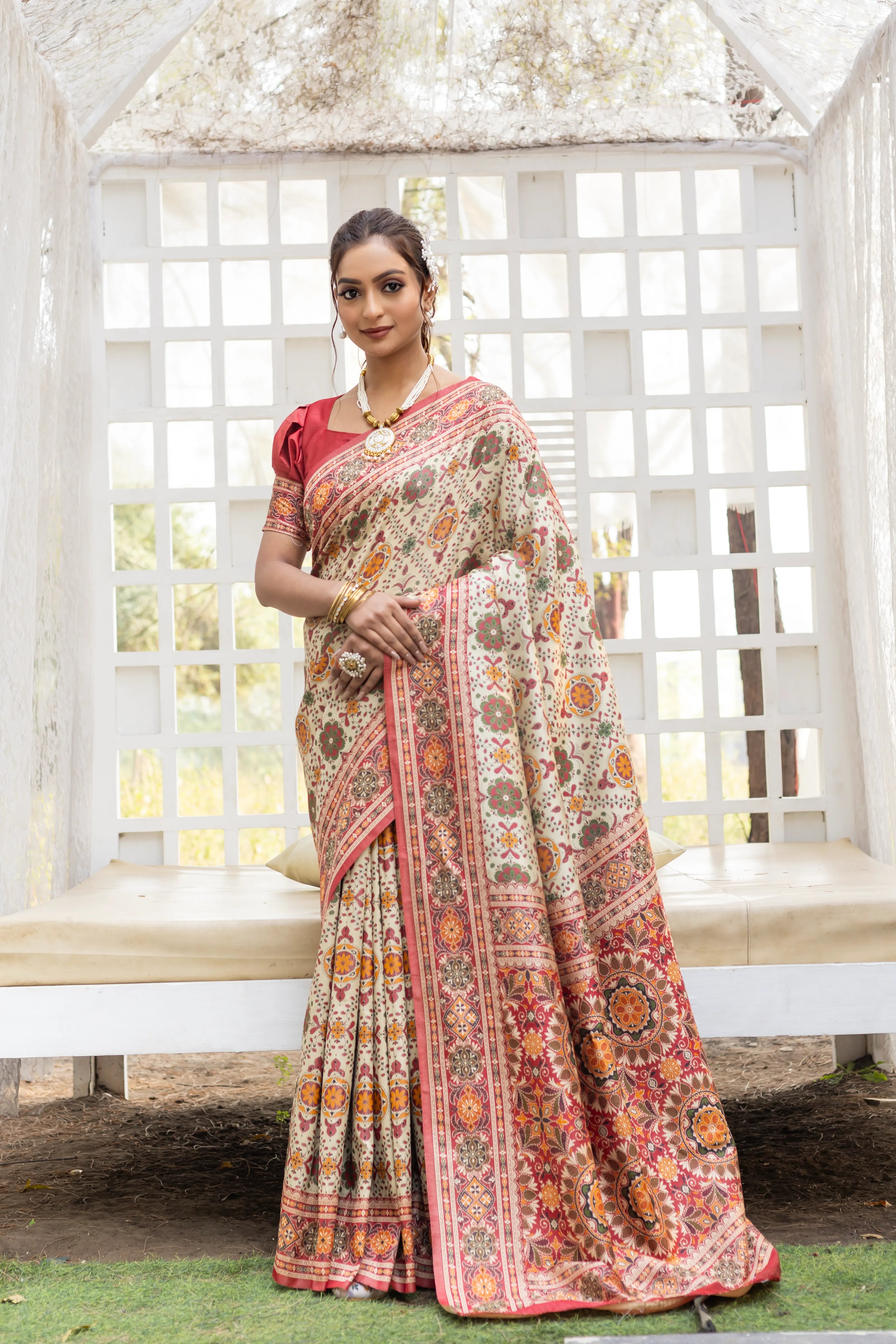Premium Rajwadi Patola Color Thread Saree