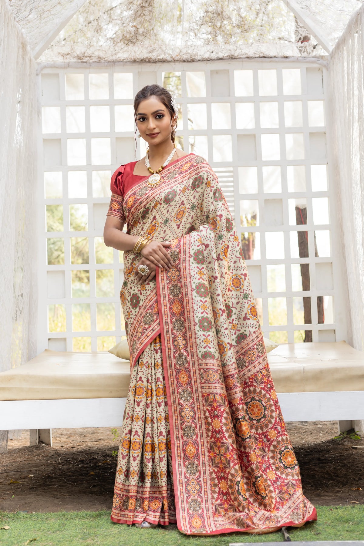 Premium Rajwadi Patola Color Thread Saree