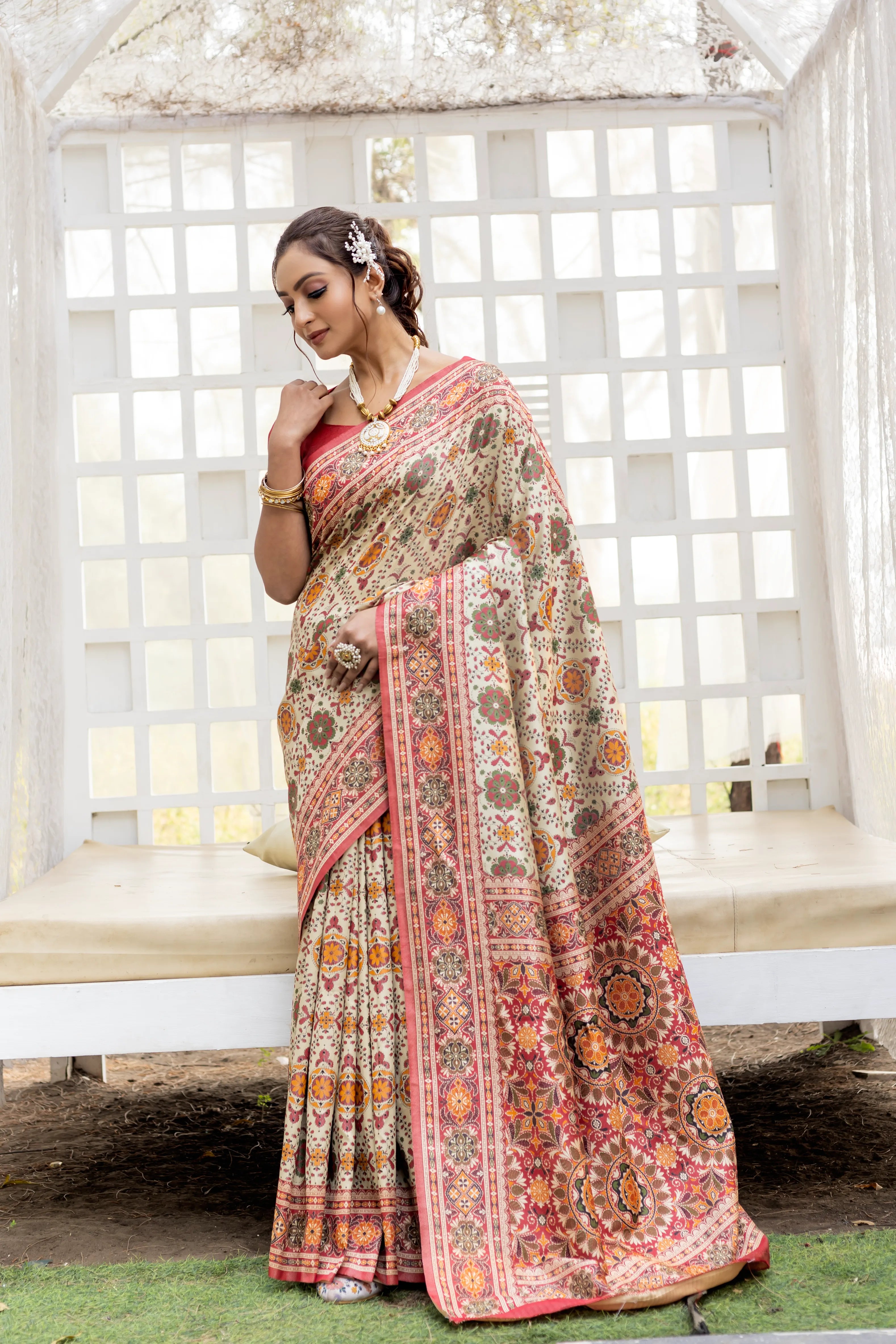 Premium Rajwadi Patola Color Thread Saree