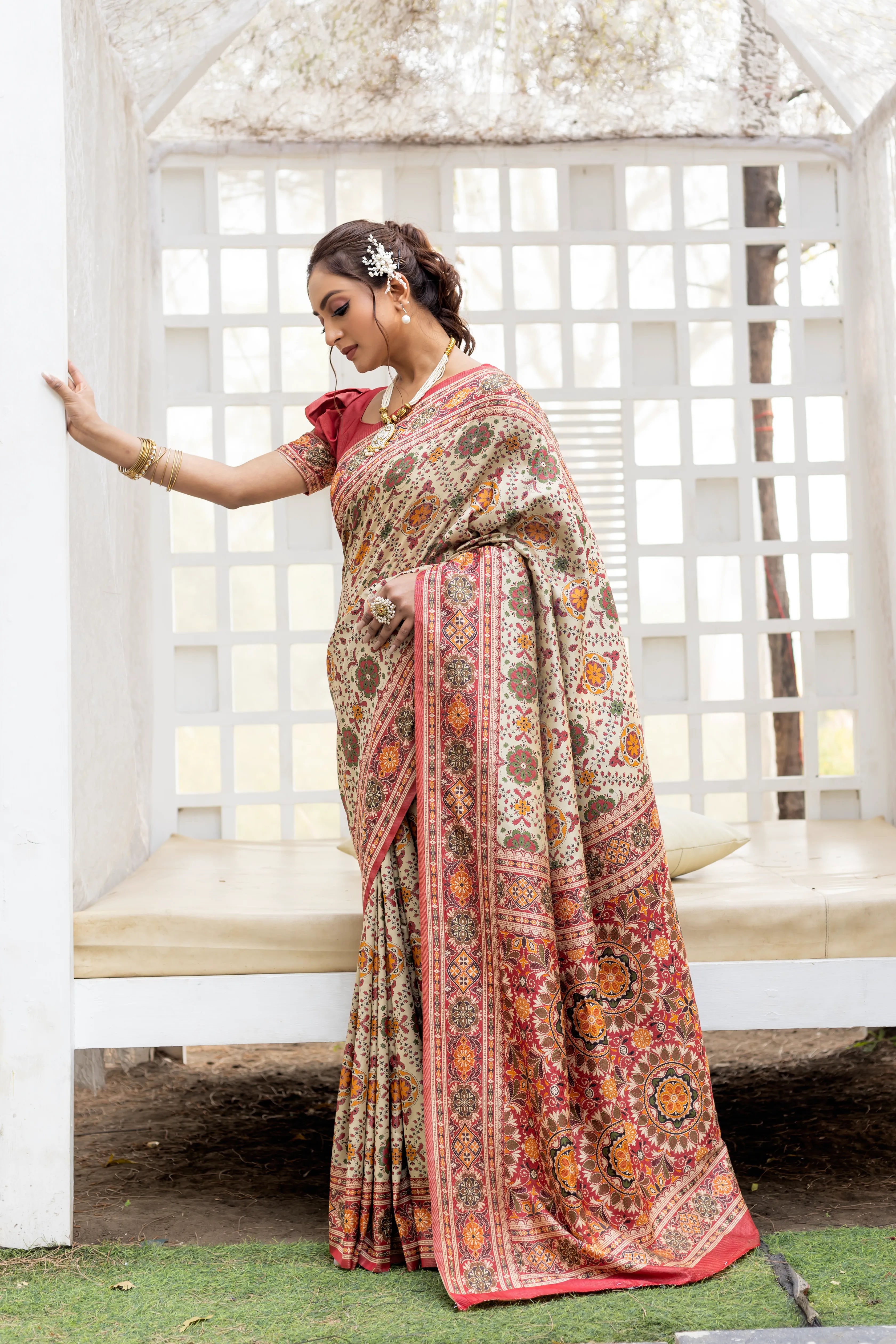 Premium Rajwadi Patola Color Thread Saree