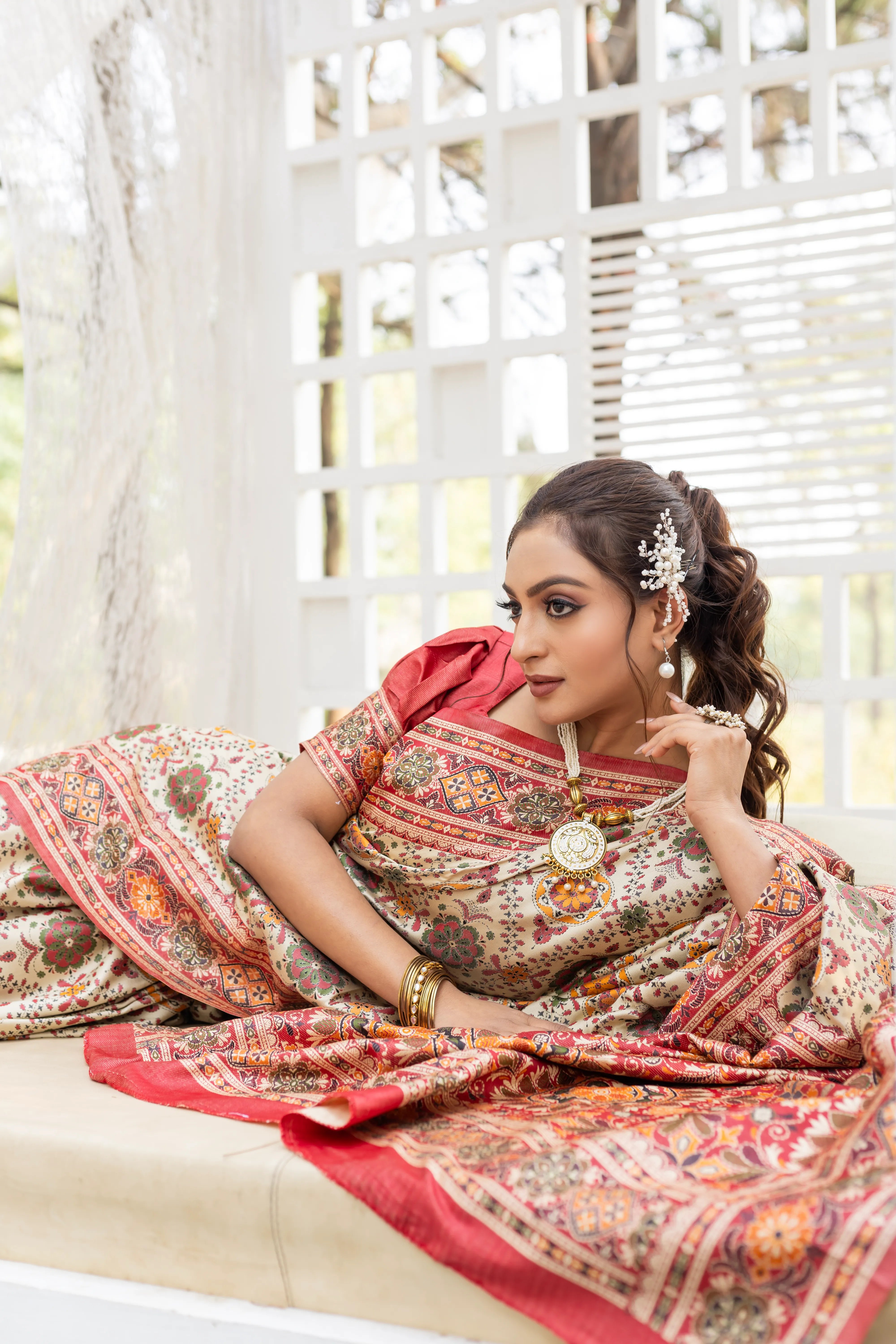Premium Rajwadi Patola Color Thread Saree
