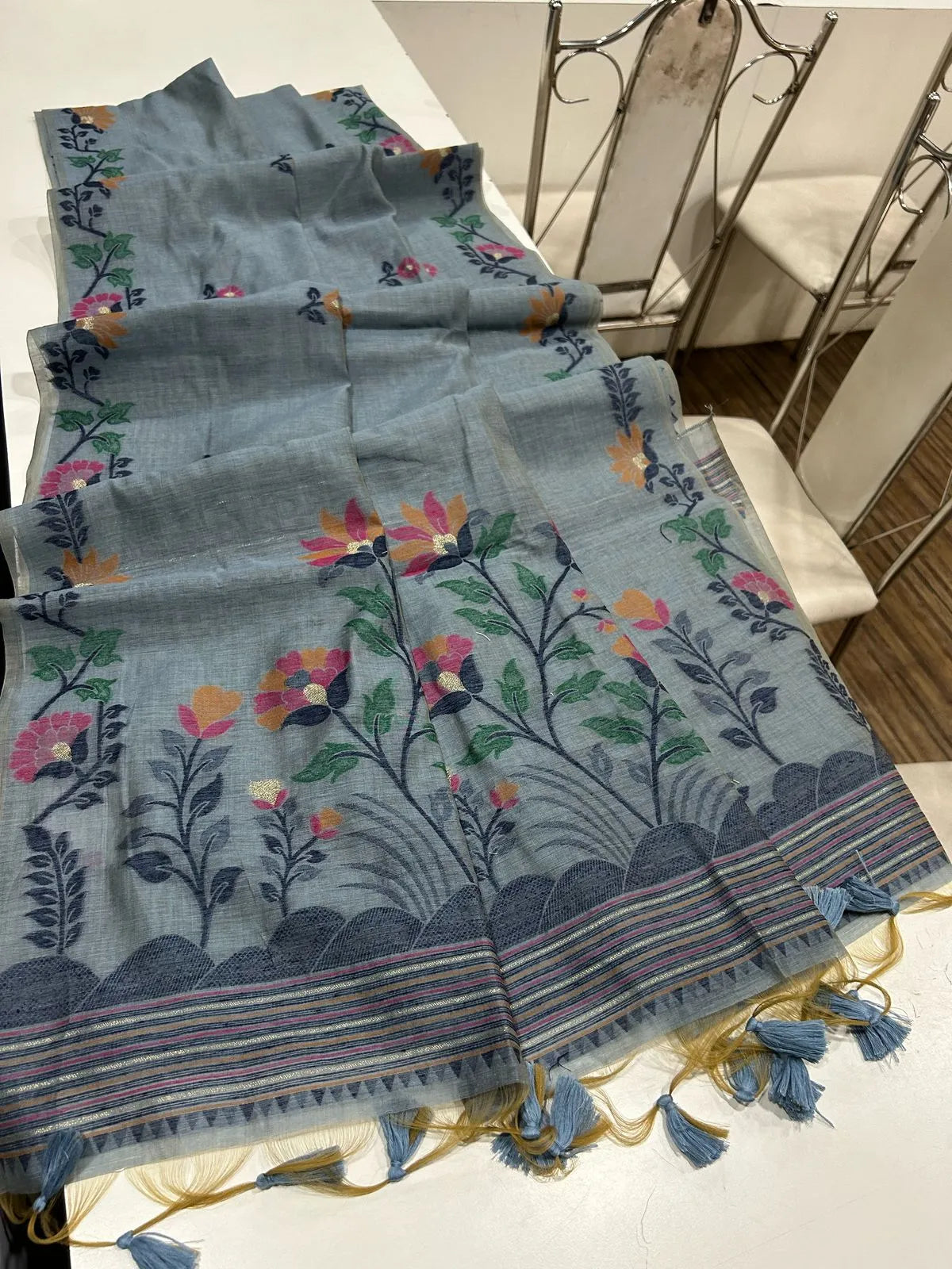 Soft Muga Cotton Jamdani Concept Saree