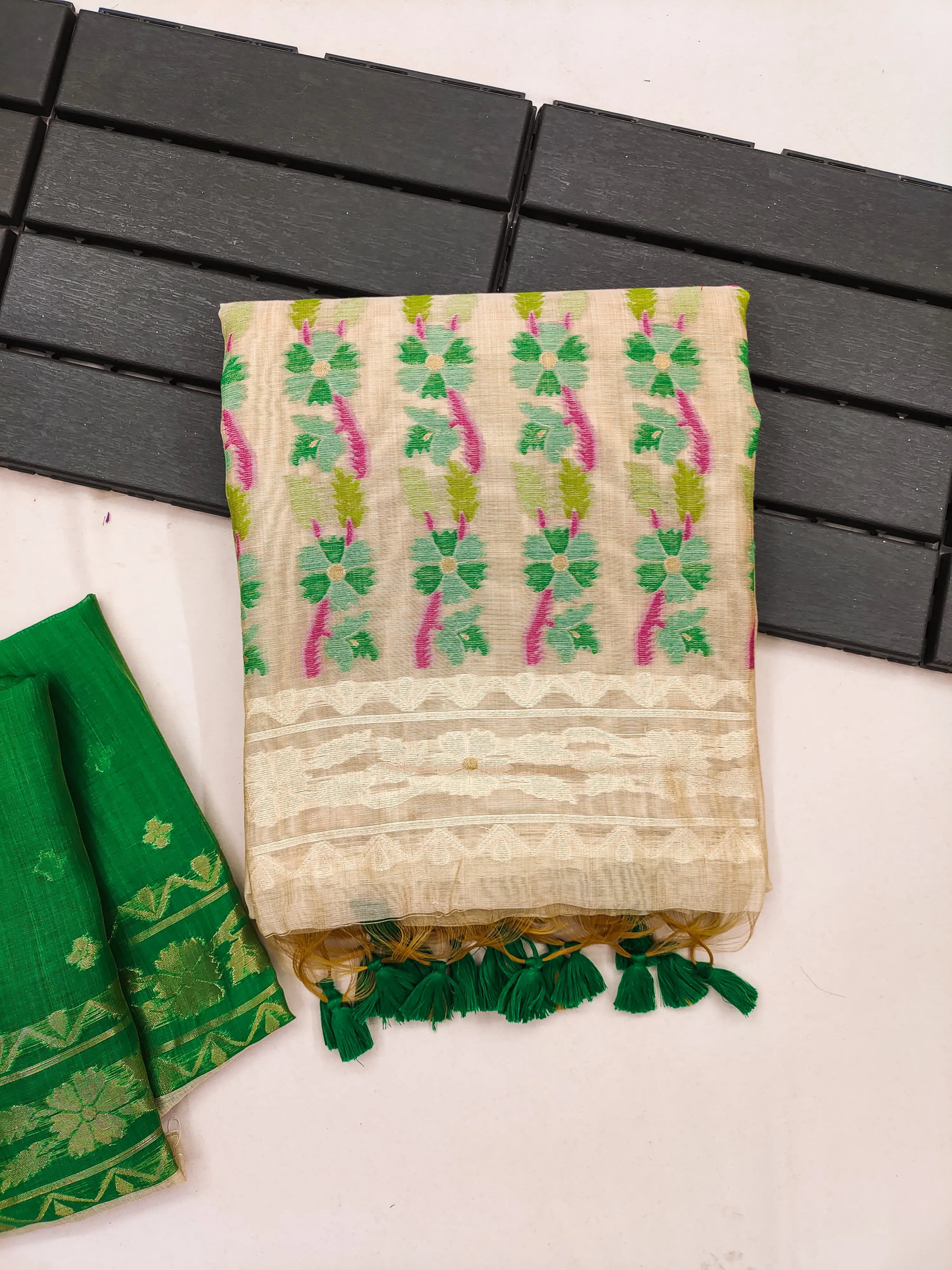 Designer Muga Cotton Jamdani Saree