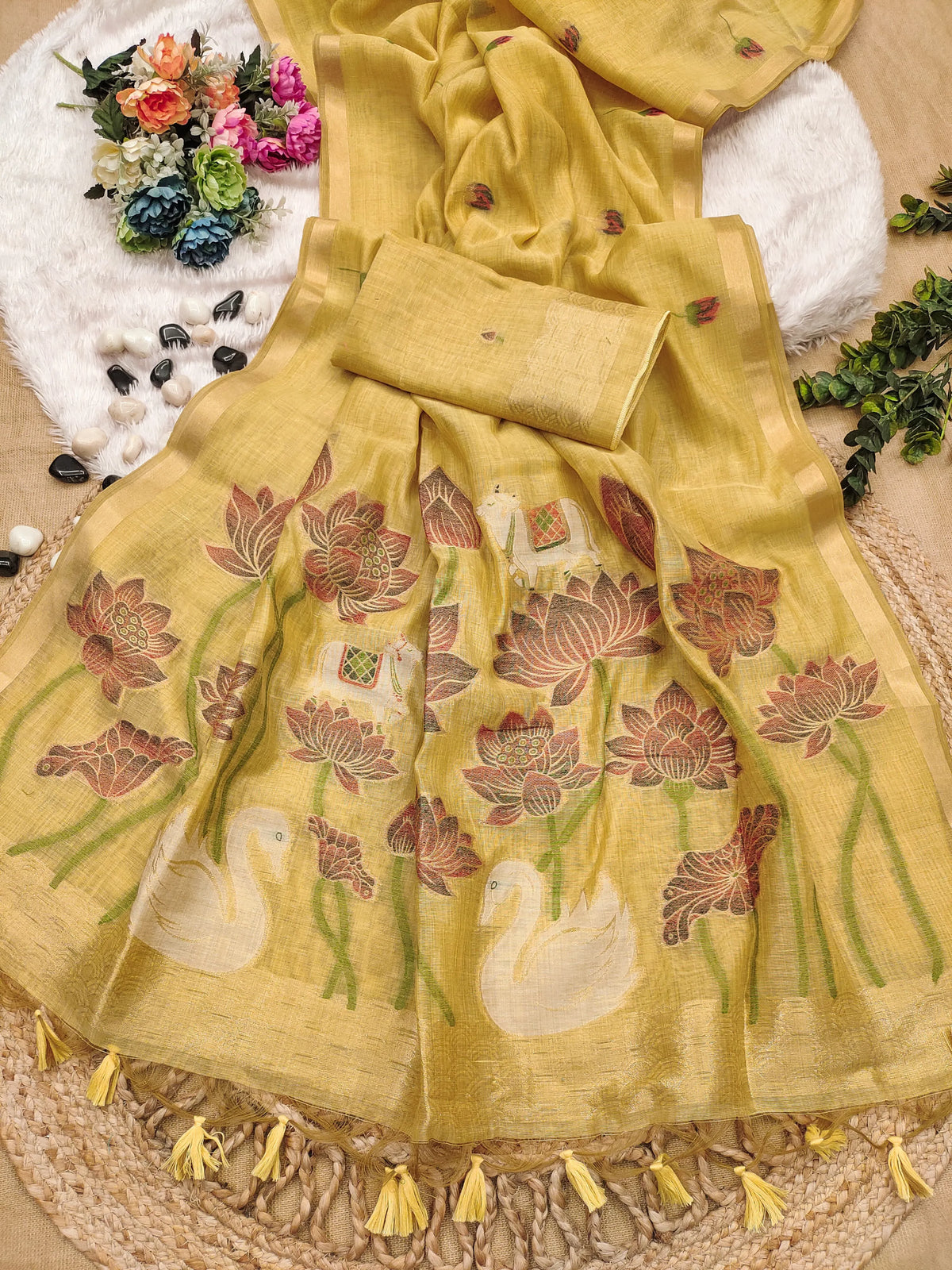 Soft Muga Cotton Colorful Reshami Weaving Saree