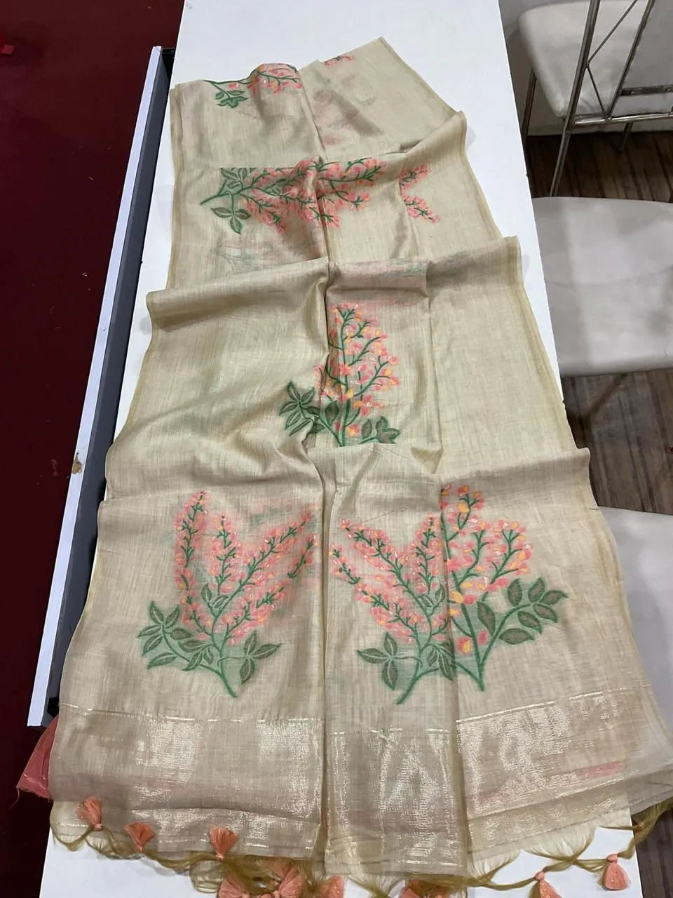 Floral Weave Muga Cotton Saree