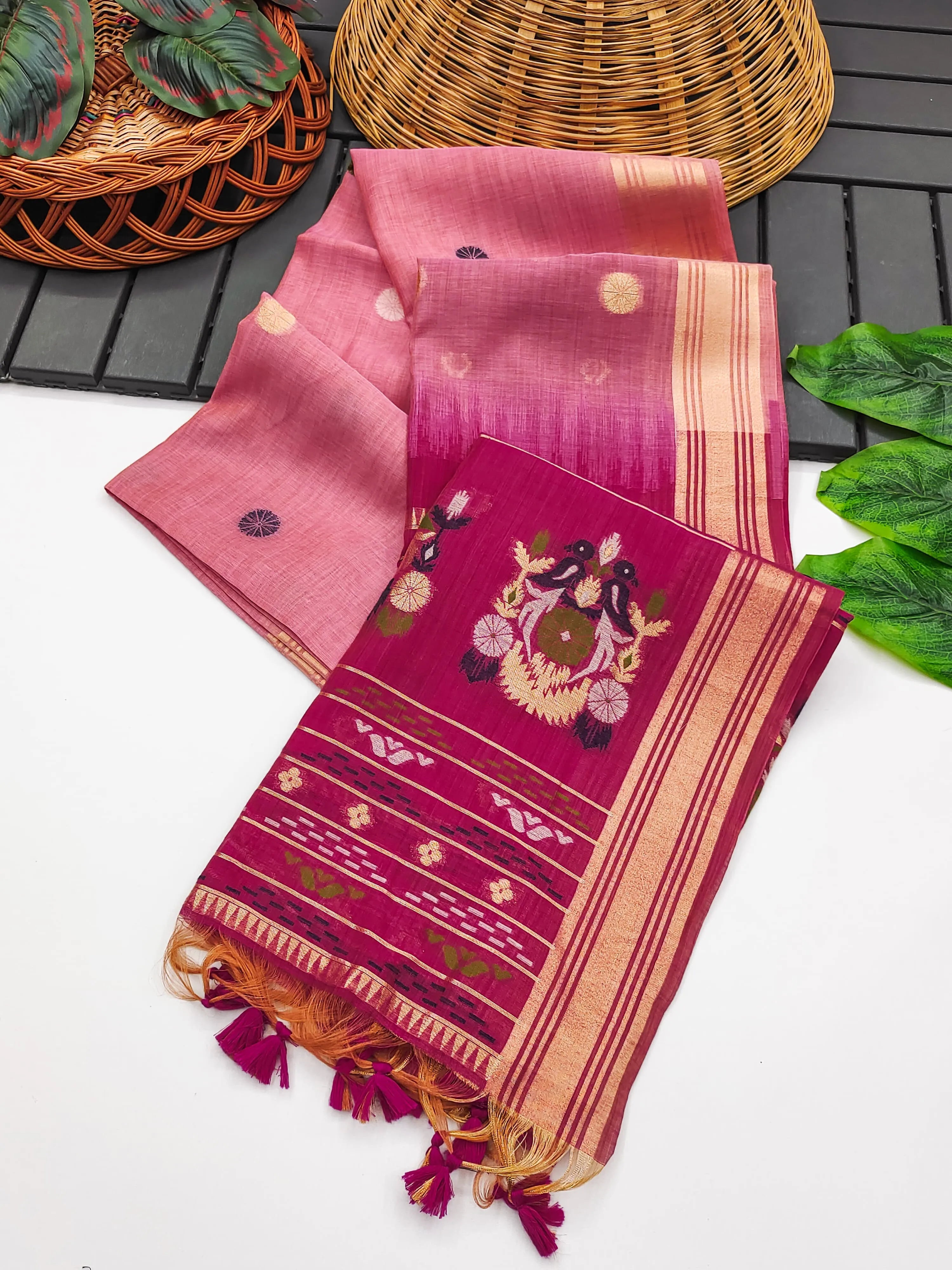 Designer Muga Cotton Saree with Parrot Motifs