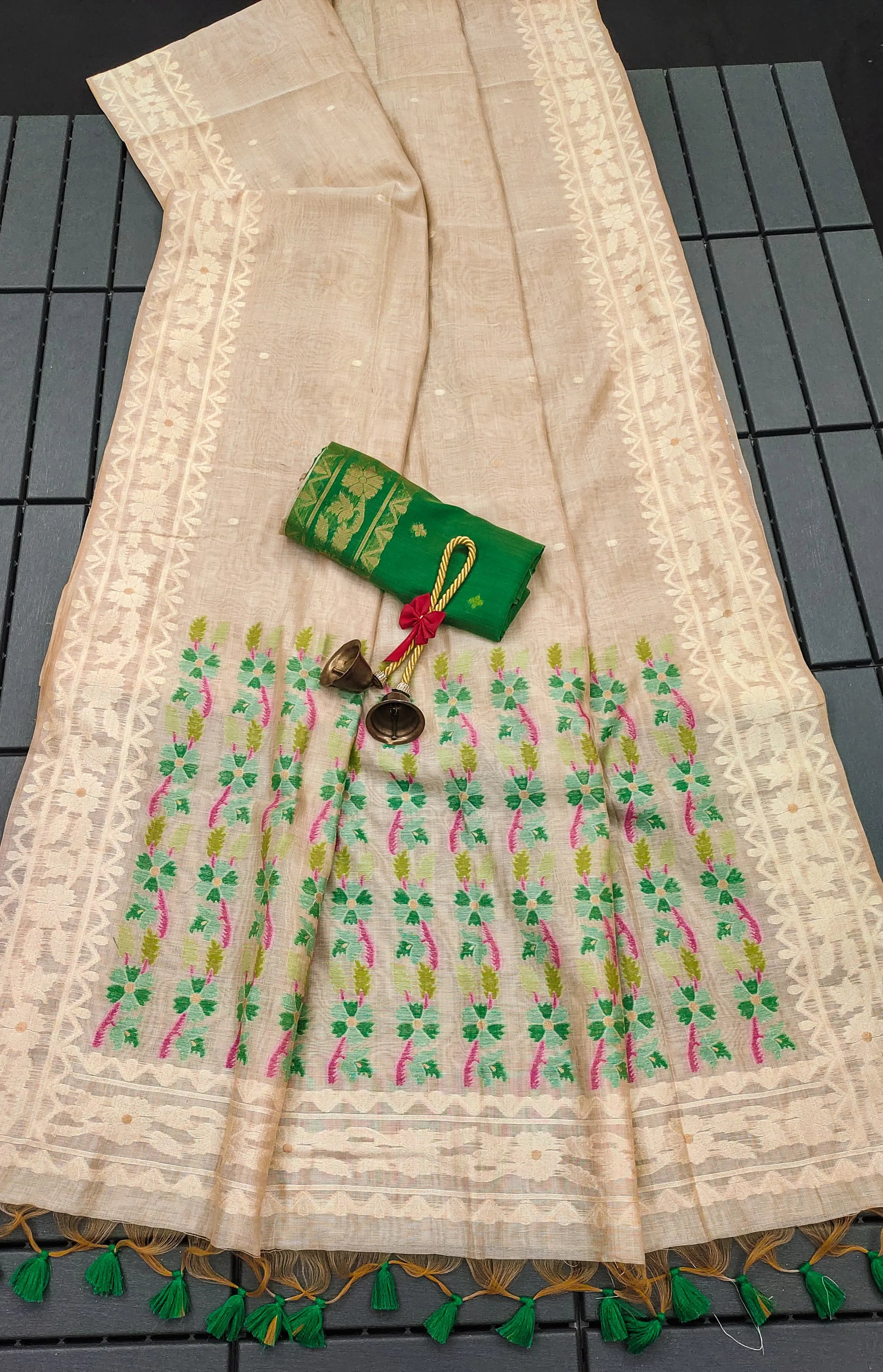 Designer Muga Cotton Jamdani Saree