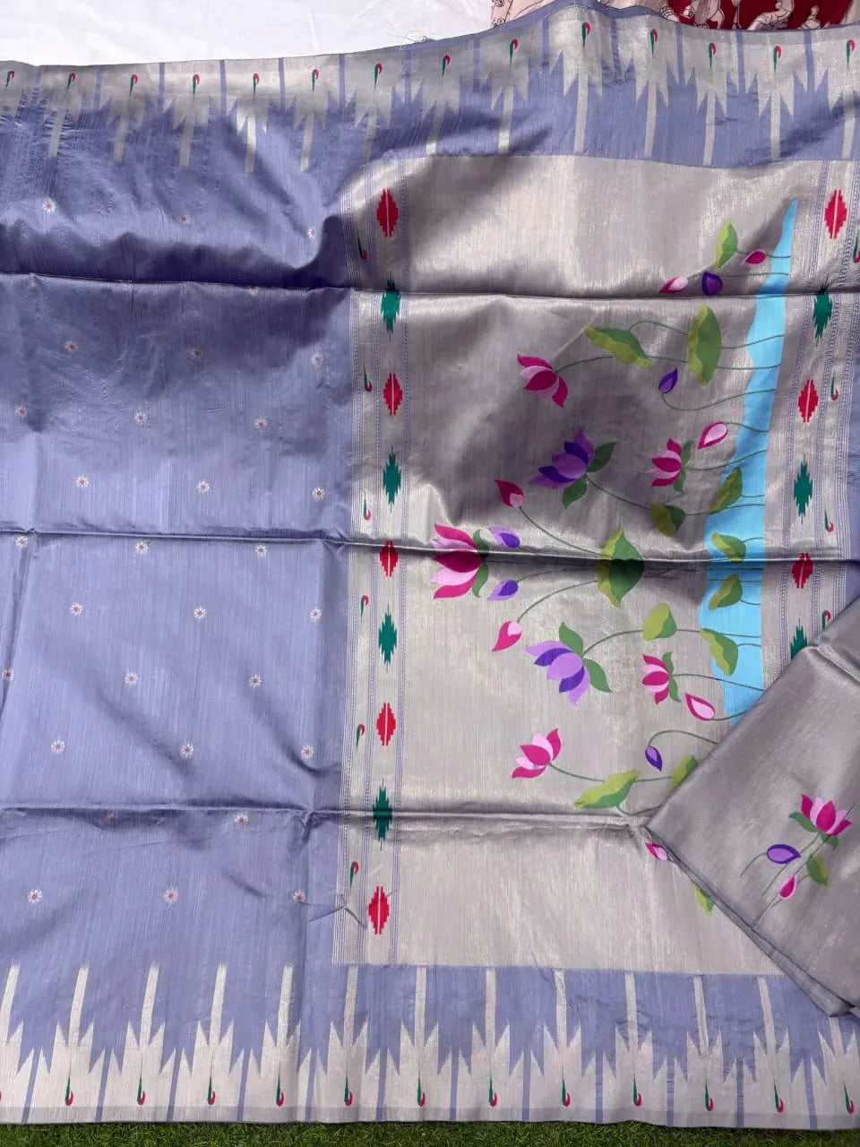 Soft Khadi Raw SIlk Lotus Pallu Paithani Saree