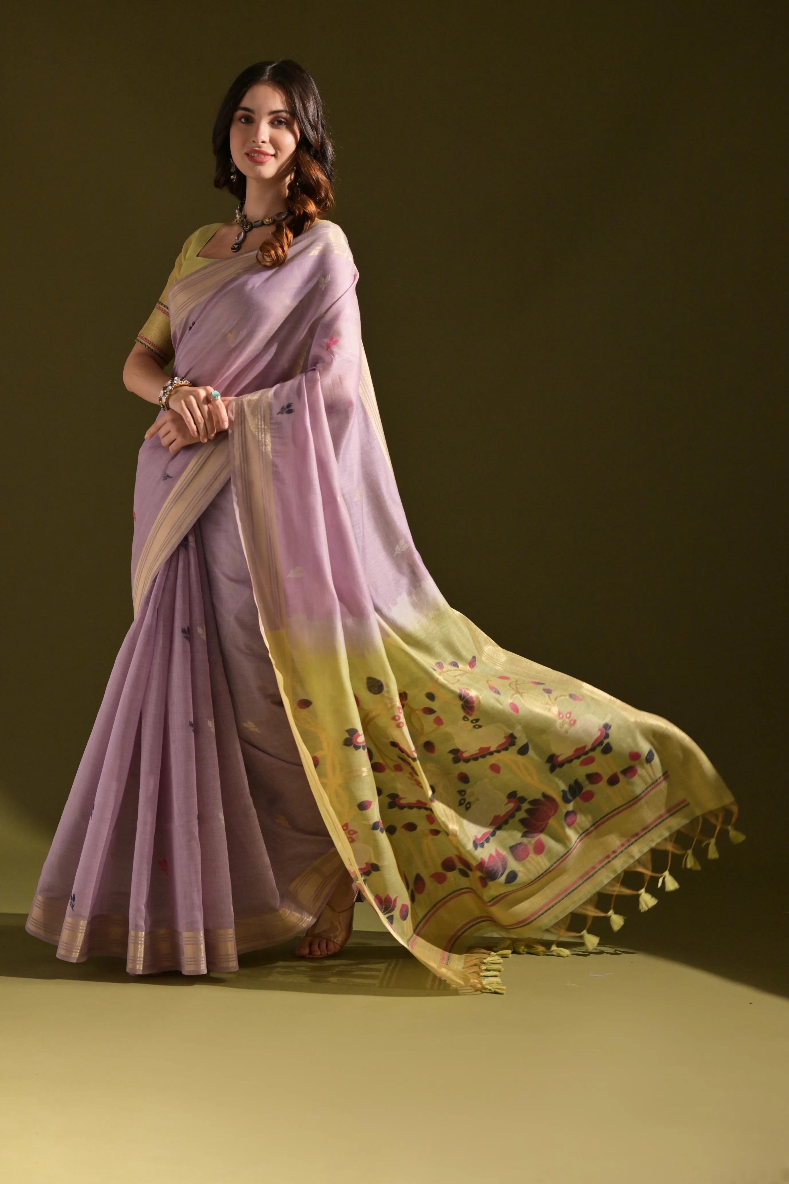 Traditional Pichwai Weave Muga Cotton Saree