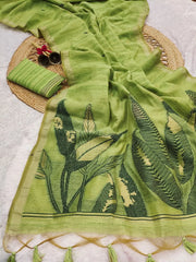Ghicha Cotton Resham Leaf Weaving Saree