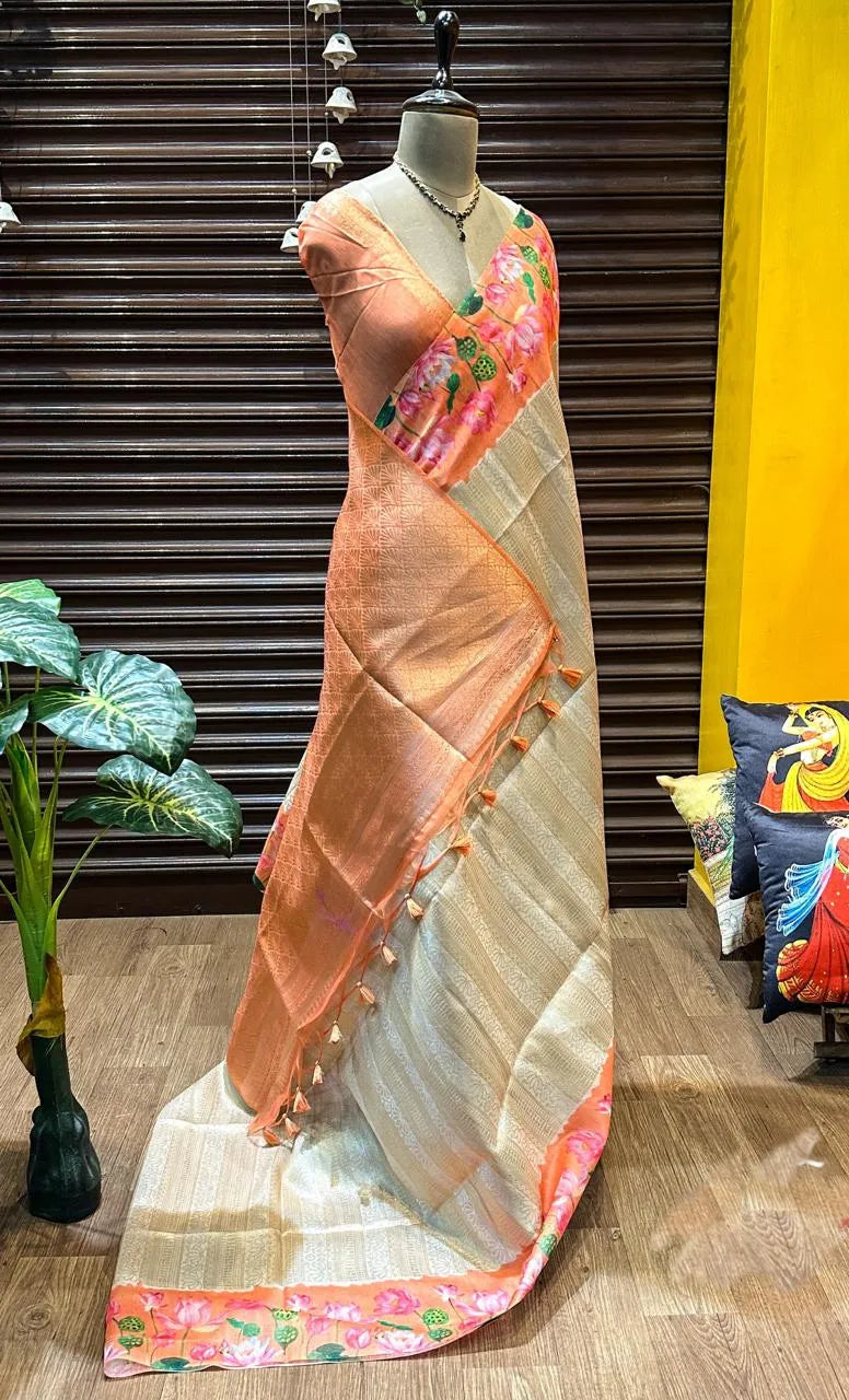 Soft Silk Lotus Pichwai Printed Saree