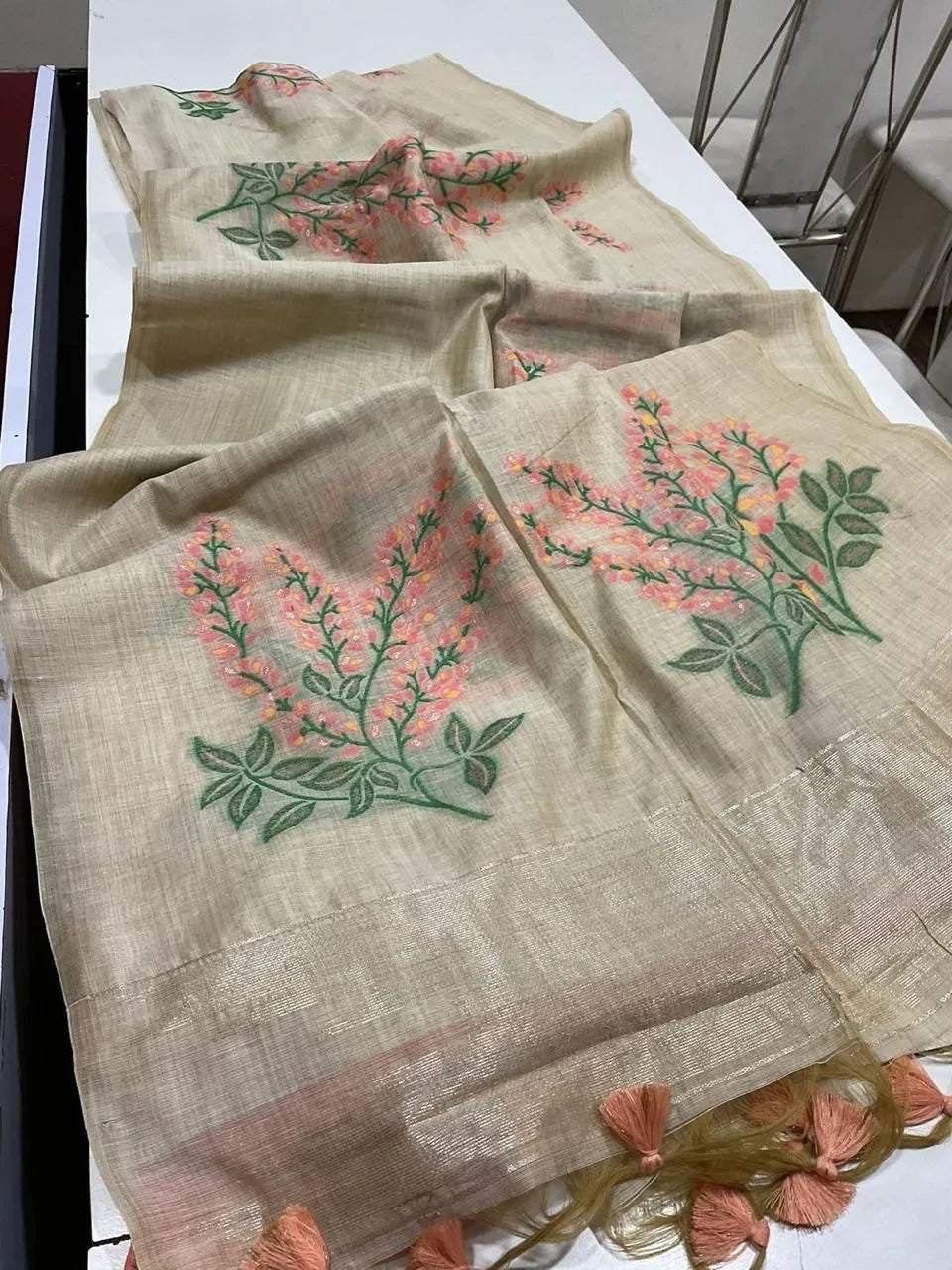 Floral Weave Muga Cotton Saree