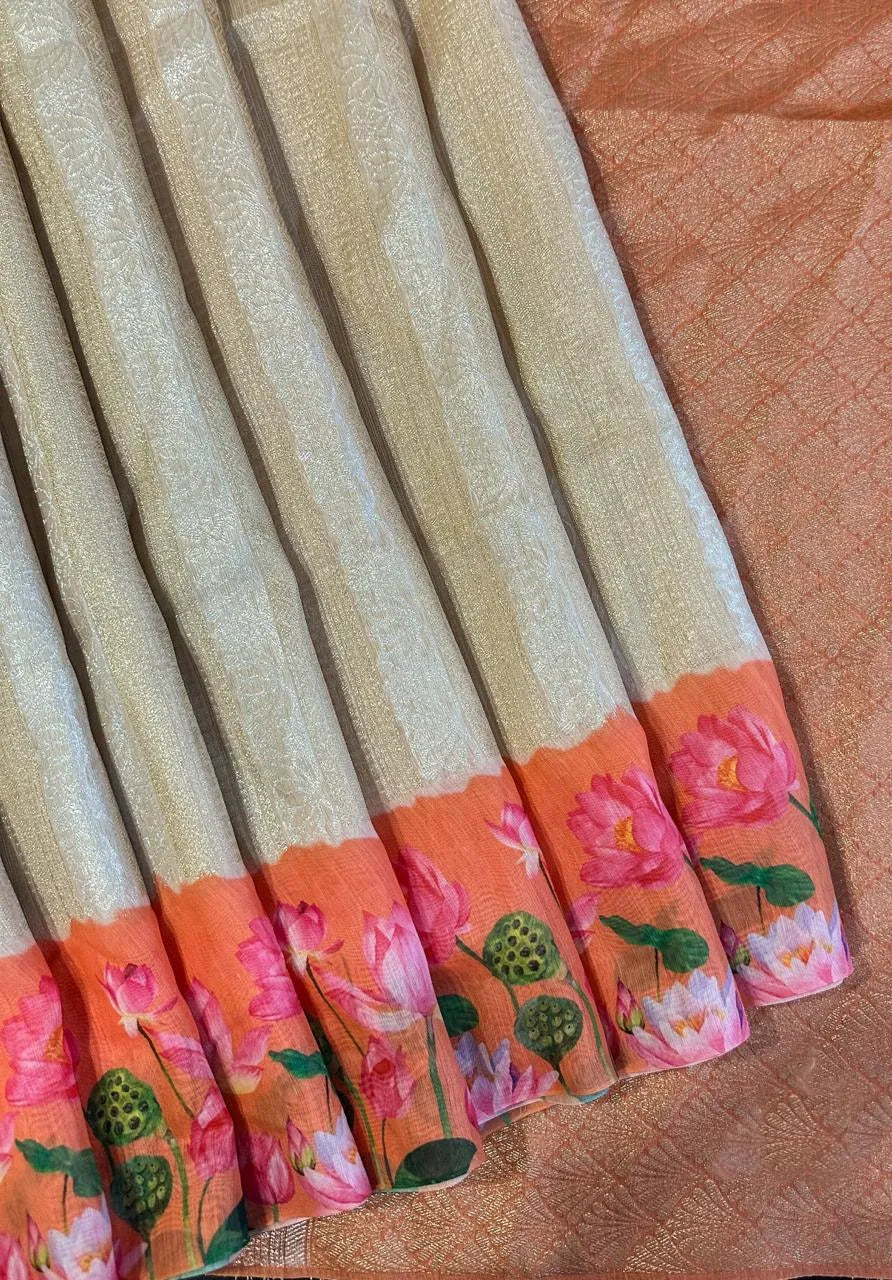 Soft Silk Lotus Pichwai Printed Saree