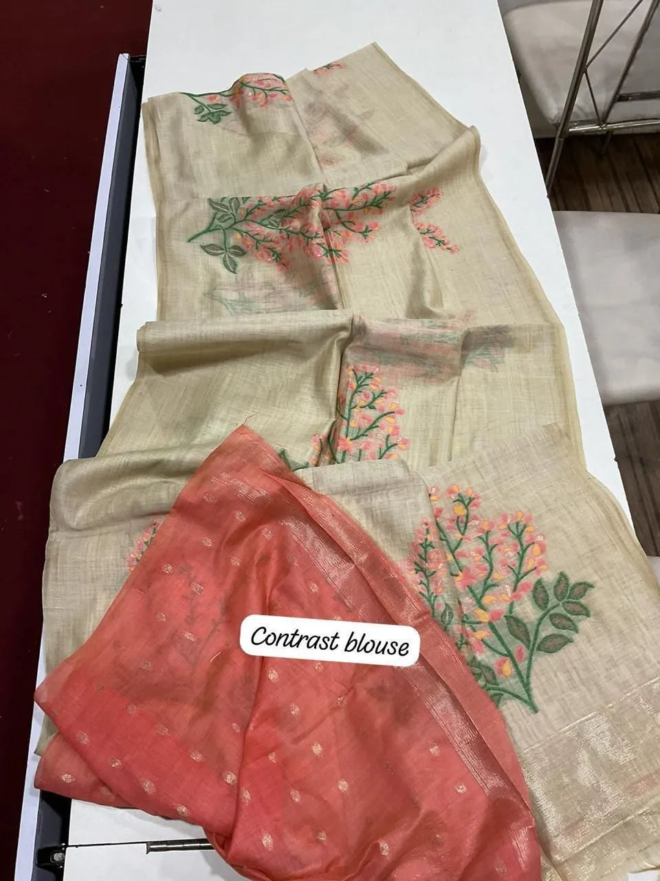 Floral Weave Muga Cotton Saree