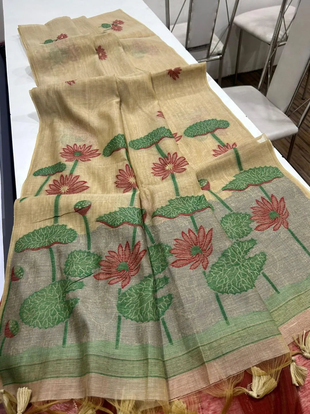 Premium Soft Pichwai Pallu Muga Cotton Saree