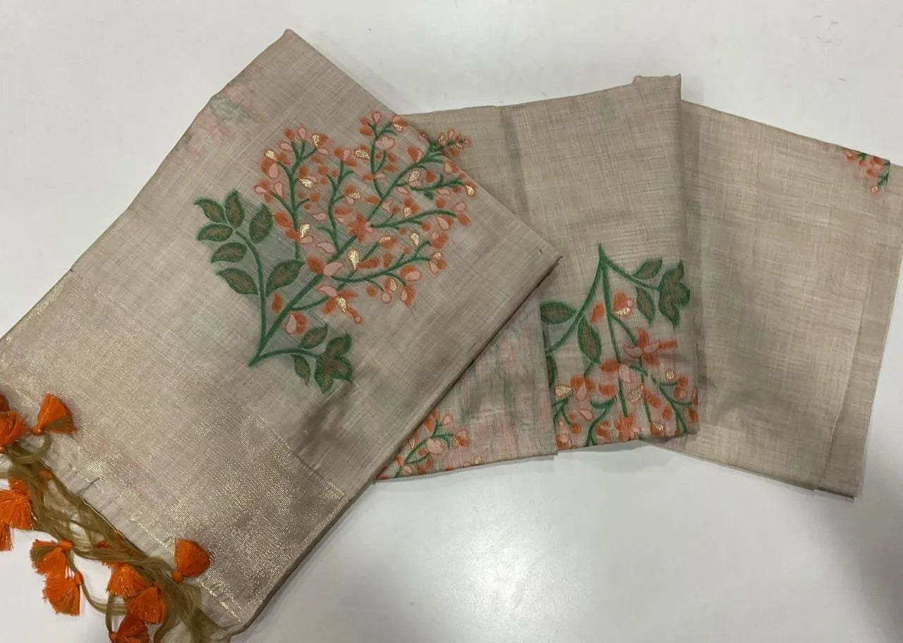 Floral Weave Muga Cotton Saree