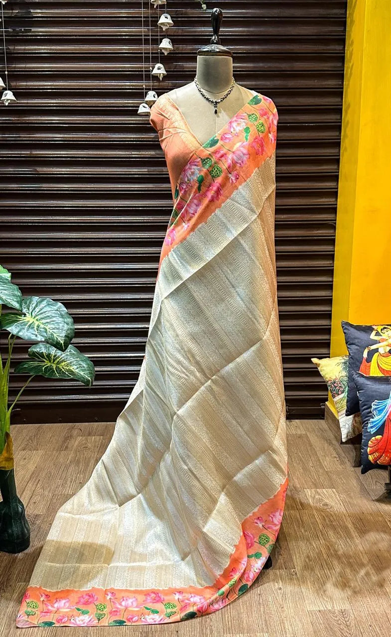 Soft Silk Lotus Pichwai Printed Saree