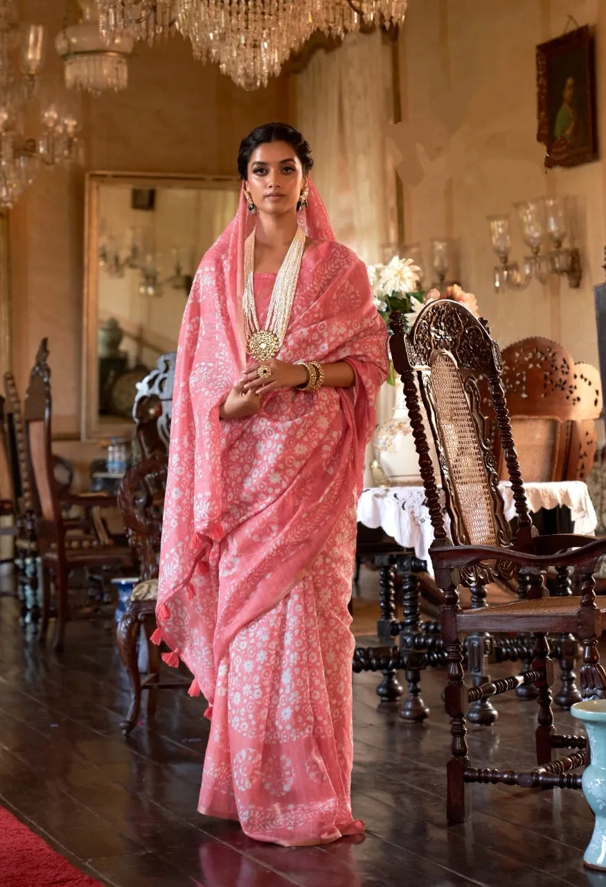 Soft Mul Cotton Batik Print Tiny Border Saree