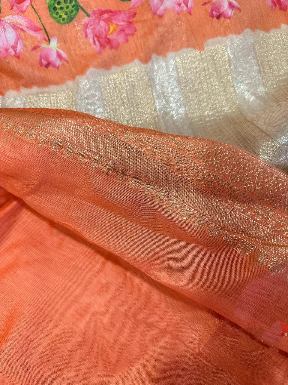 Soft Silk Lotus Pichwai Printed Saree