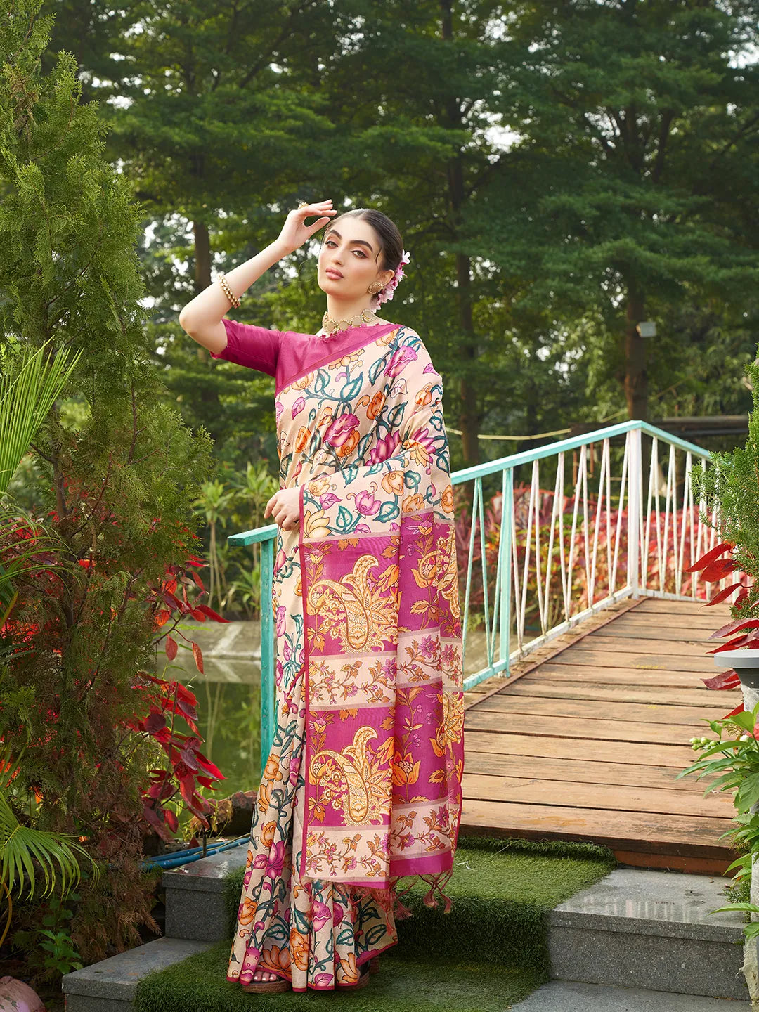 Soft Tussar Silk Kalamkari Printed Saree