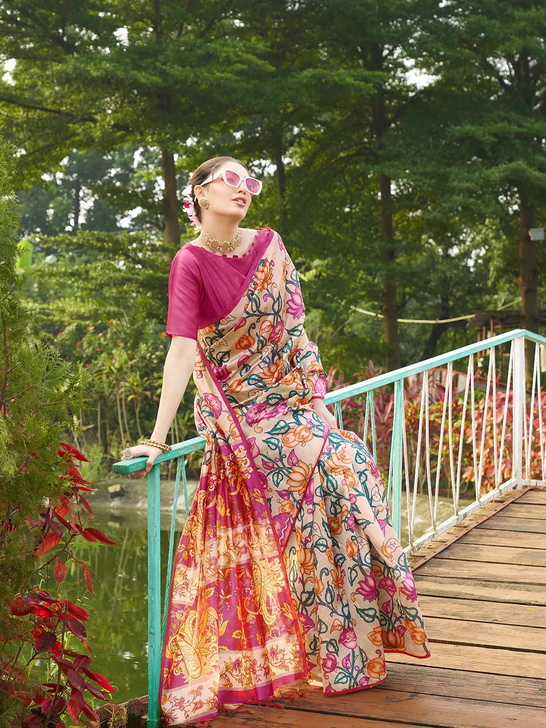 Soft Tussar Silk Kalamkari Printed Saree
