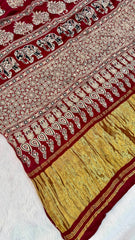Pure Gaji Silk Original Mirror Work Hand Block Ajrakh Saree