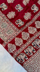 Pure Gaji Silk Original Mirror Work Hand Block Ajrakh Saree