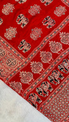 Pure Gaji Silk Original Mirror Work Hand Block Ajrakh Saree