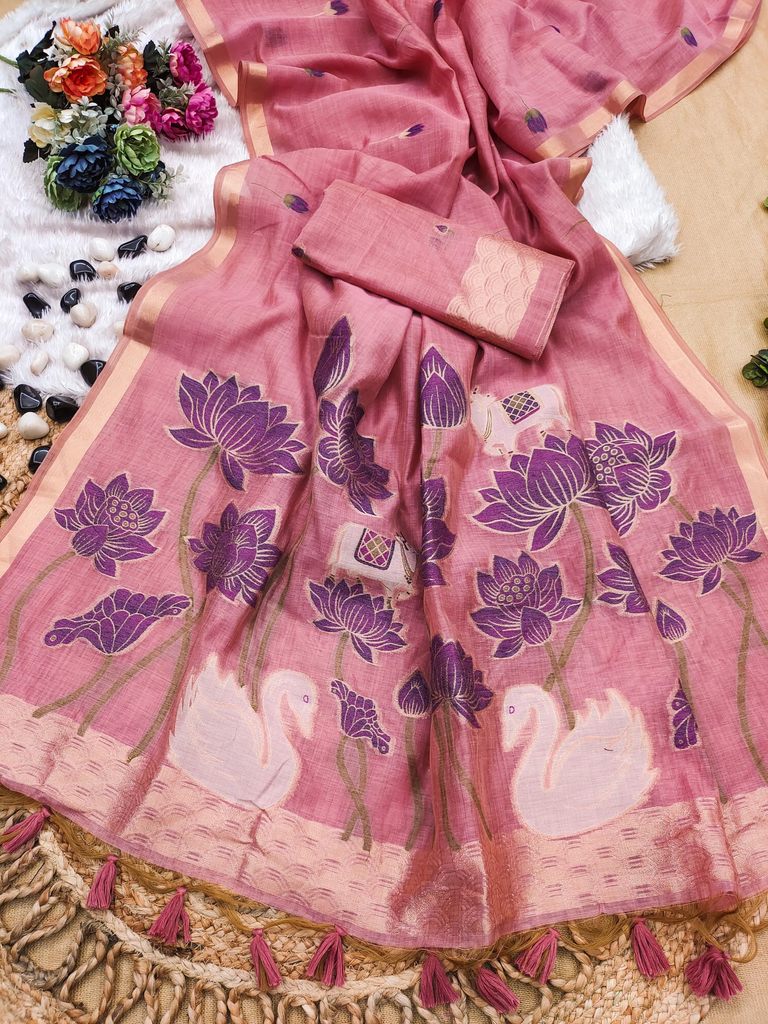 Soft Muga Cotton Colorful Reshami Weaving Saree