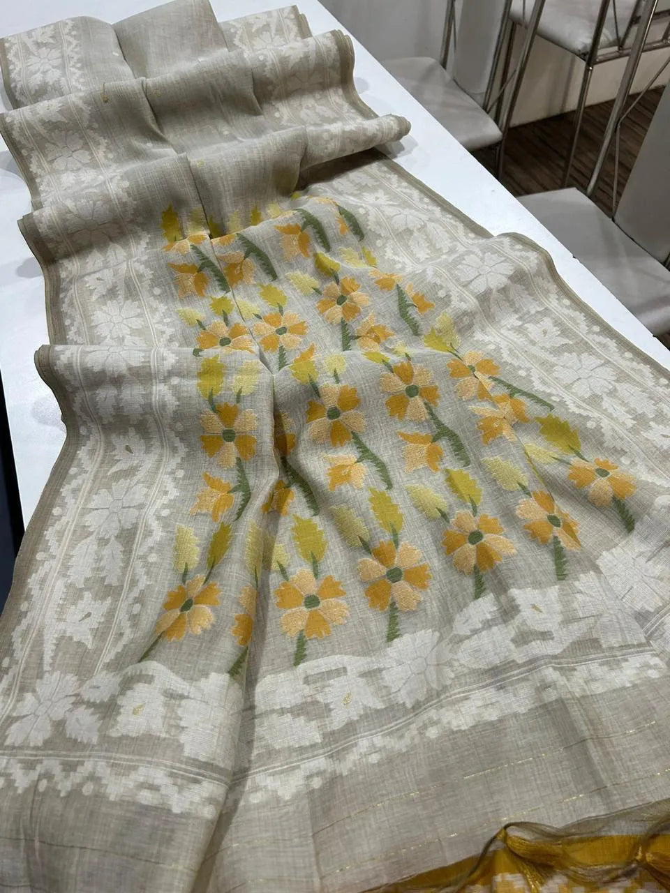 Designer Muga Cotton Jamdani Saree