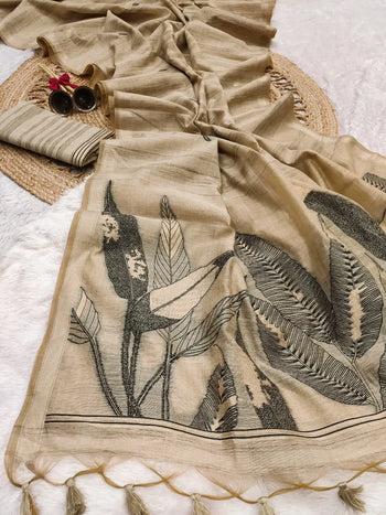 Ghicha Cotton Resham Leaf Weaving Saree