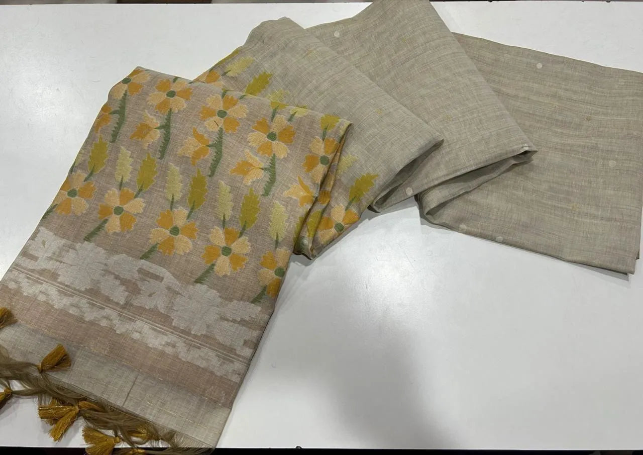 Designer Muga Cotton Jamdani Saree