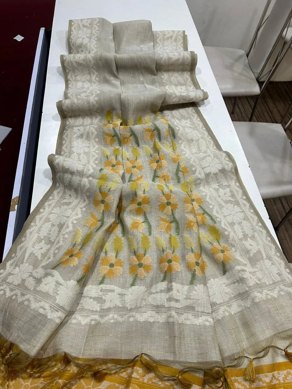 Designer Muga Cotton Jamdani Saree