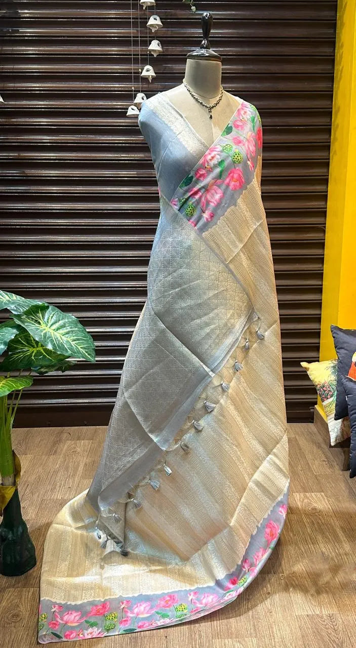 Soft Silk Lotus Pichwai Printed Saree