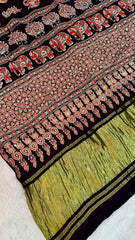 Pure Gaji Silk Original Mirror Work Hand Block Ajrakh Saree