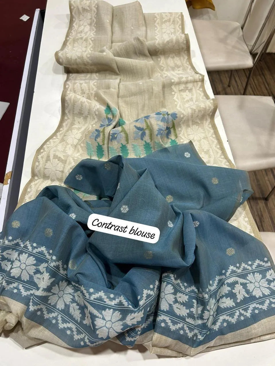 Designer Muga Cotton Jamdani Saree