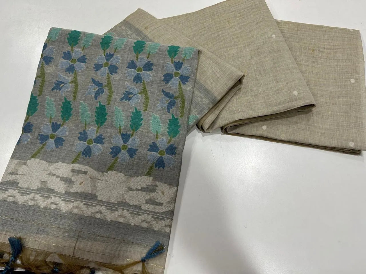 Designer Muga Cotton Jamdani Saree