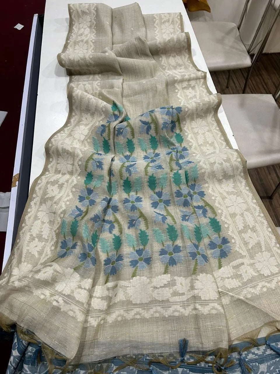 Designer Muga Cotton Jamdani Saree