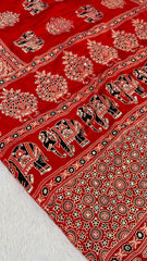 Pure Gaji Silk Original Mirror Work Hand Block Ajrakh Saree