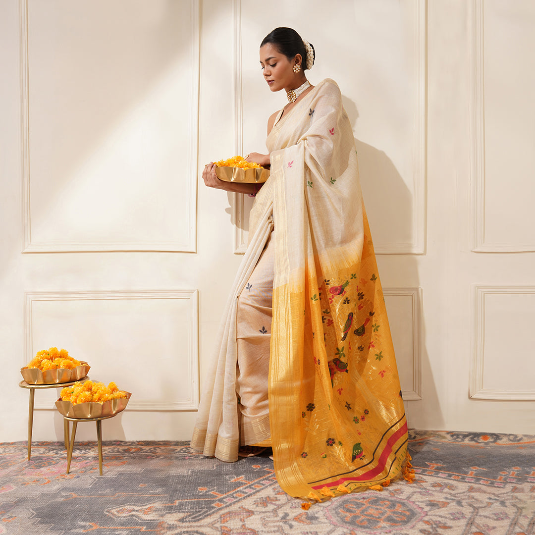 Premium Soft Muga Cotton Colorful Resham Weaving Saree (Product Code: AS-845)