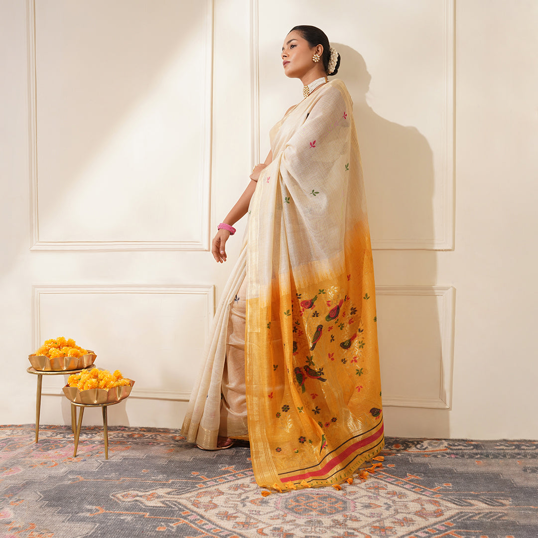Premium Soft Muga Cotton Colorful Resham Weaving Saree (Product Code: AS-845)