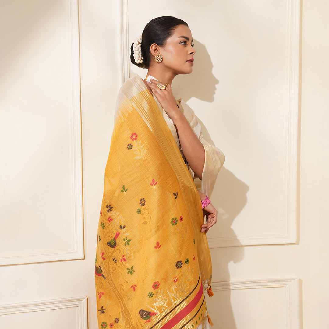 Premium Soft Muga Cotton Colorful Resham Weaving Saree (Product Code: AS-845)