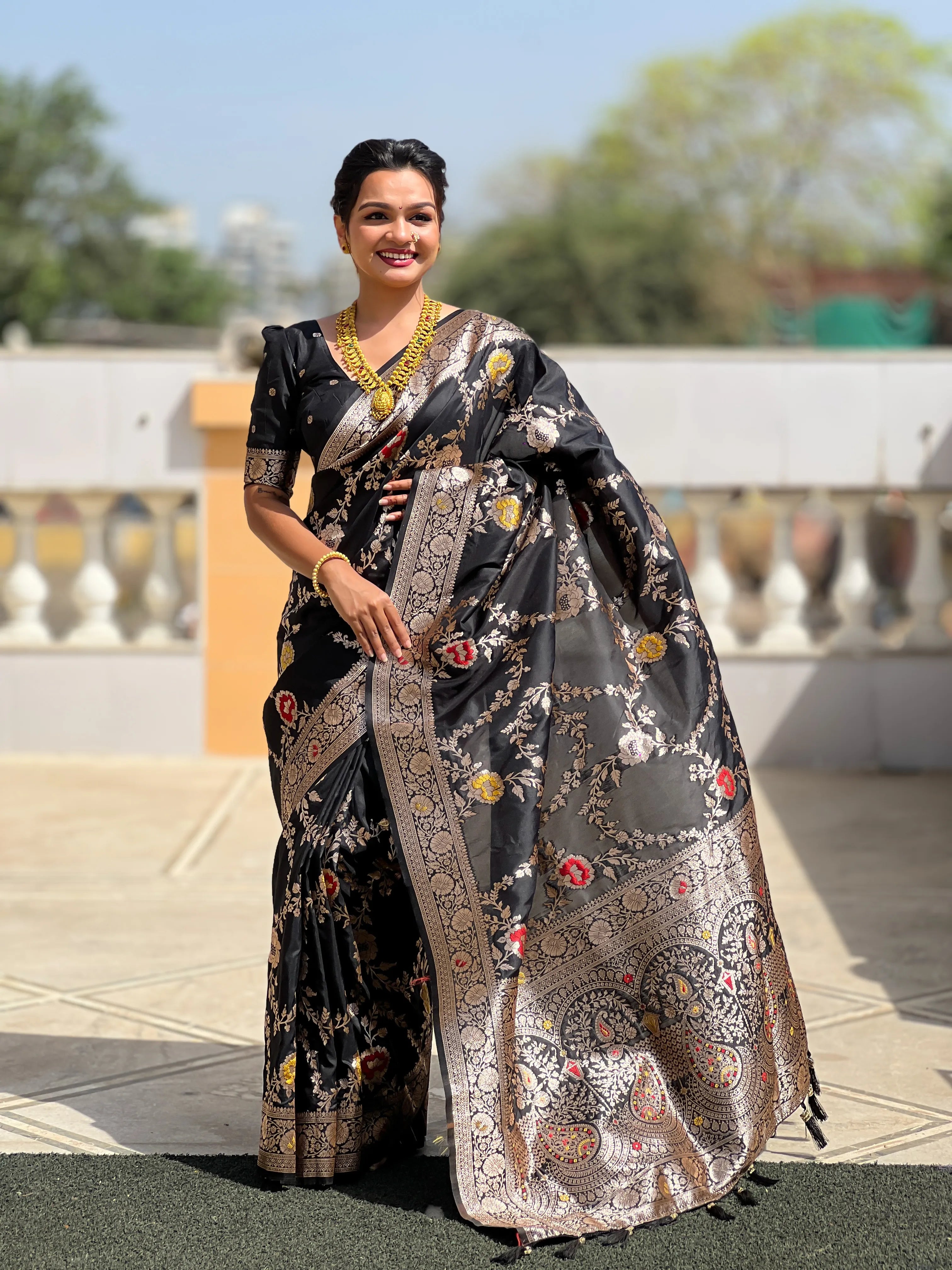 Soft Banarasi Silk Copper Zari Weaving Saree