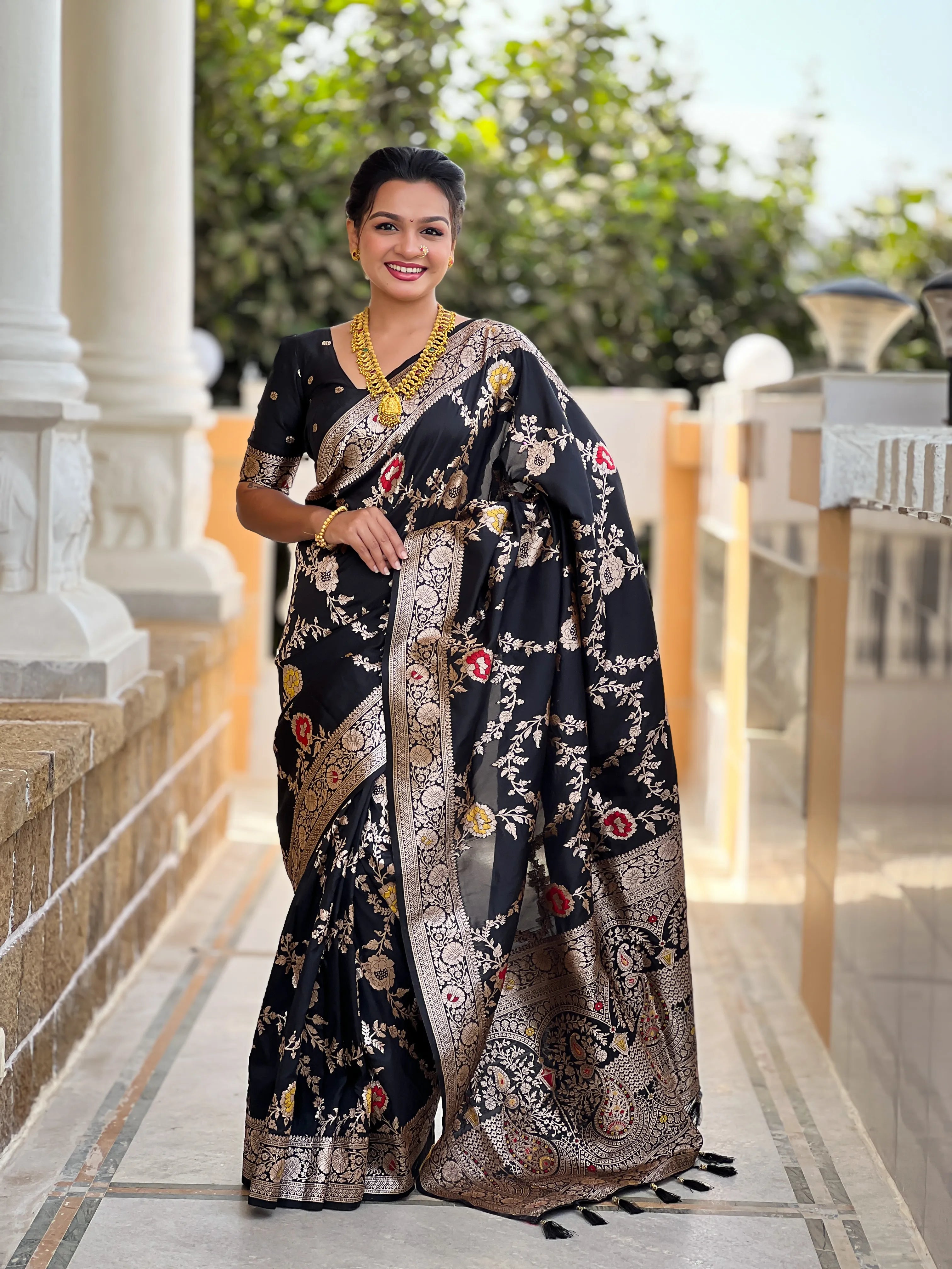 Soft Banarasi Silk Copper Zari Weaving Saree