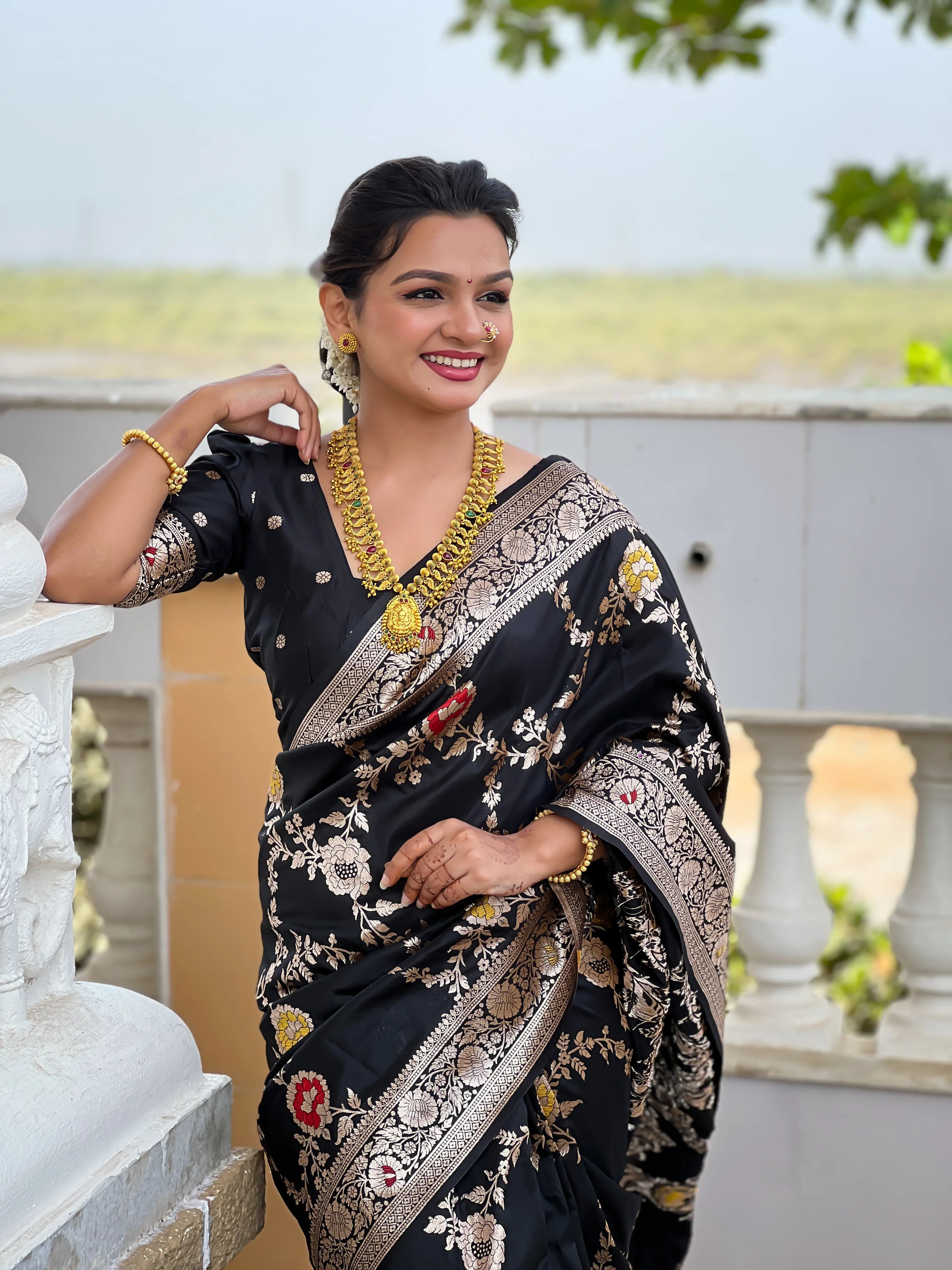 Soft Banarasi Silk Copper Zari Weaving Saree