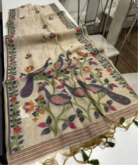 Soft Peacock Design Muga Cotton Saree