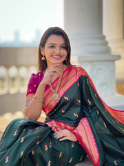 Peacock Paithani Soft Silk Traditional Kadiyal Border Saree