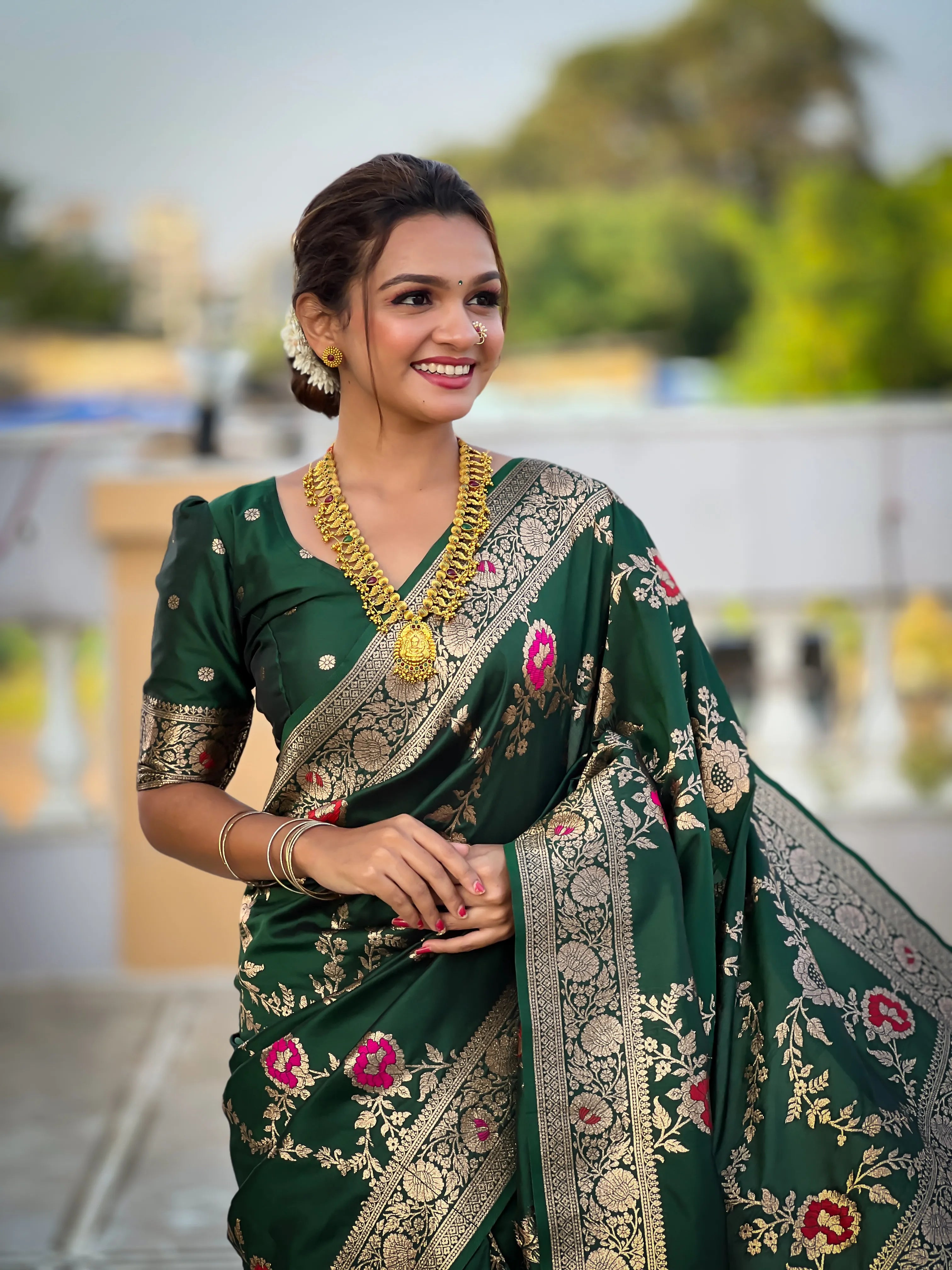 Soft Banarasi Silk Copper Zari Weaving Saree