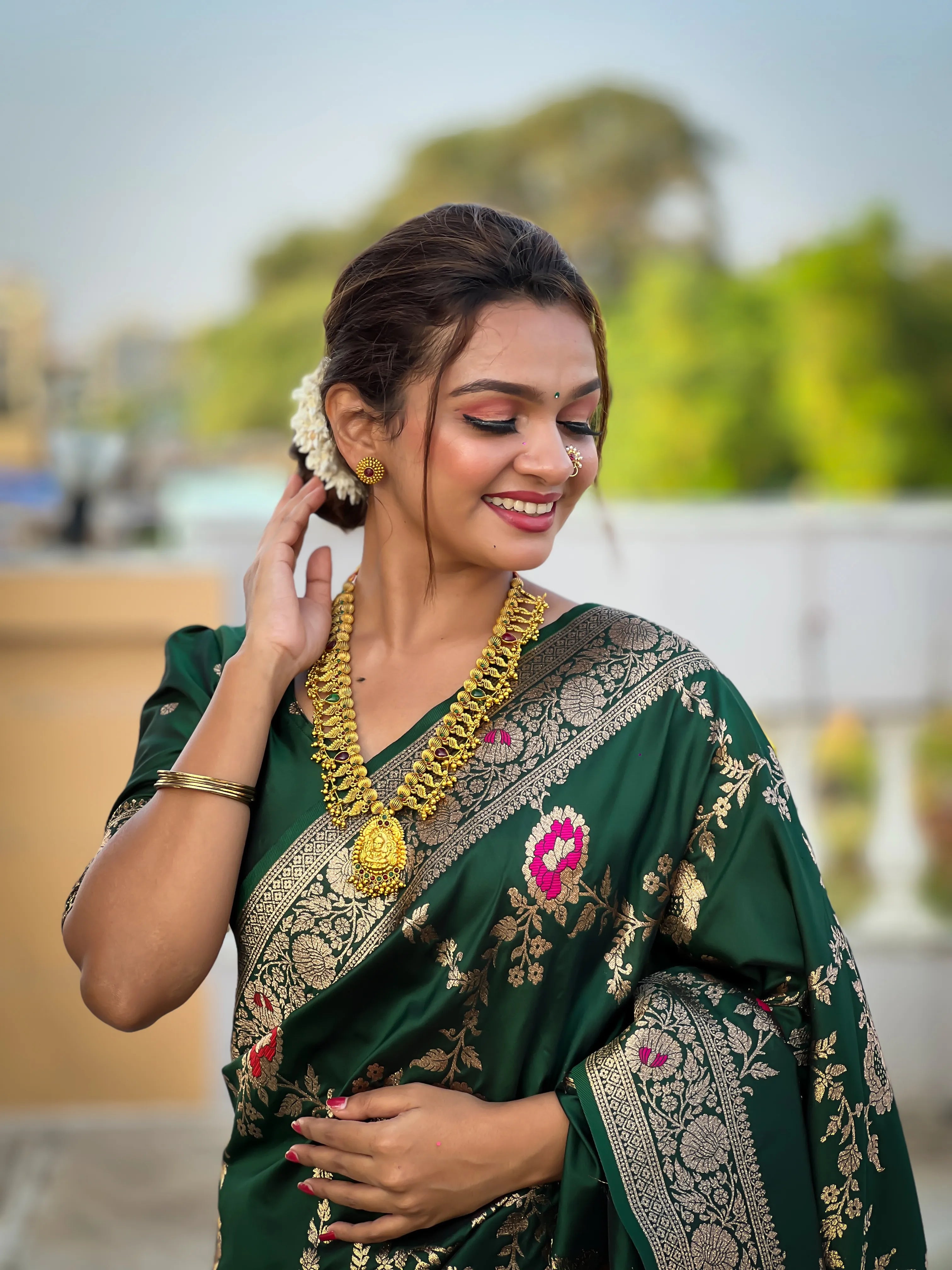 Soft Banarasi Silk Copper Zari Weaving Saree
